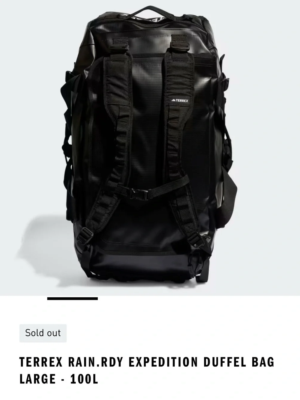 ADIDAS BLACK TERREX RAIN.RDY EXPEDITION 100L BACKPACK DUFFEL BAG